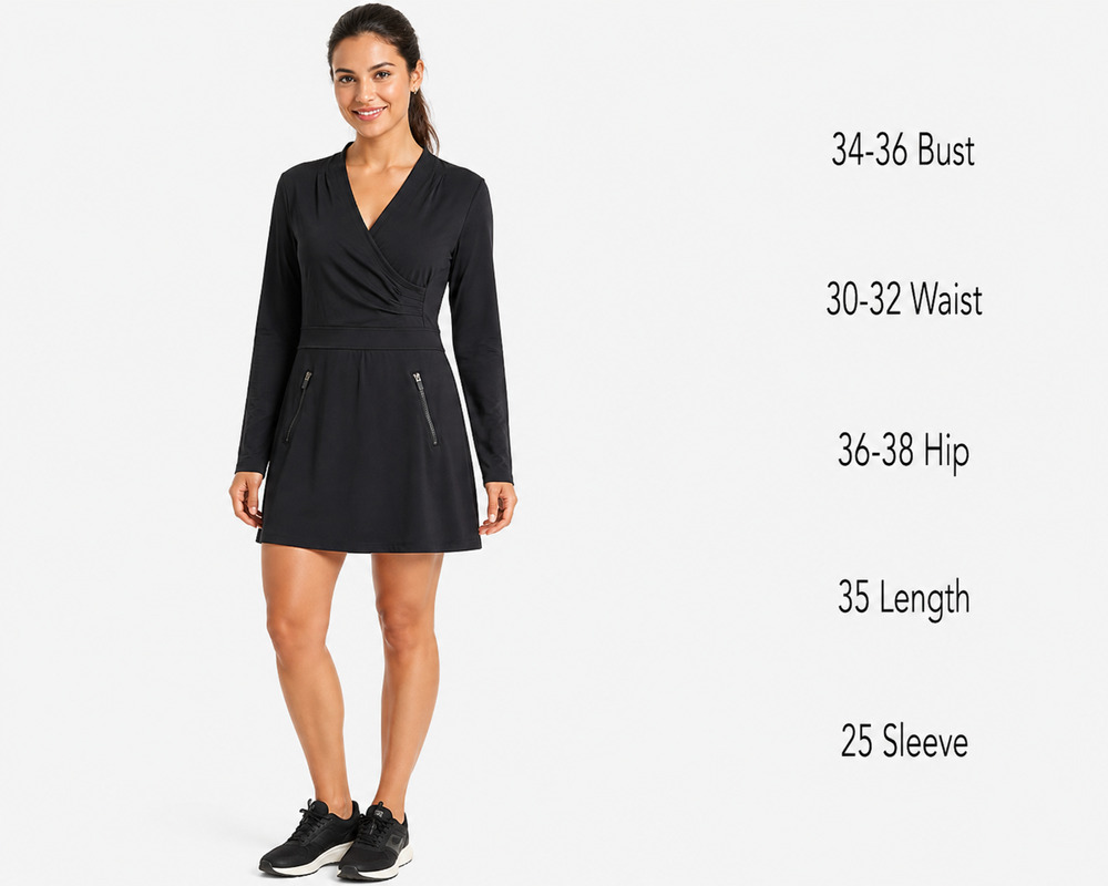 Athleta Womens Black Stretch Knit Long Sleeve Sporty Dress Tennis Golf Mini sz S